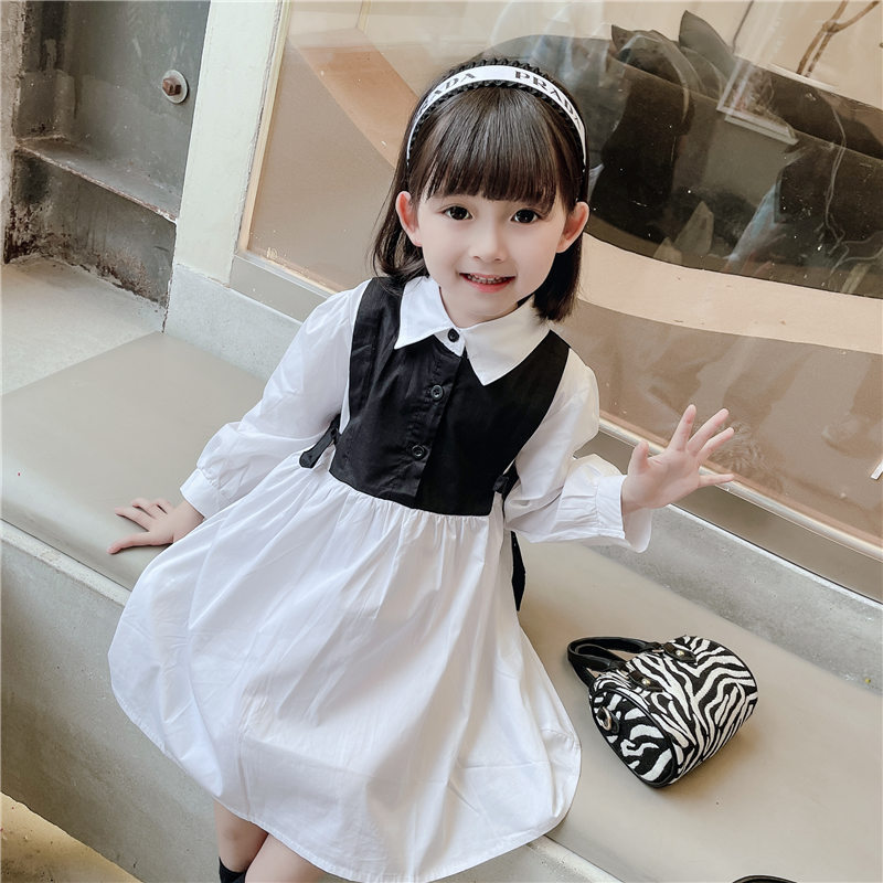 Picture of Korean version 2022 spring and autumn new girls' temperament pearl bow tie white shirt children's fashionable vest dress tide