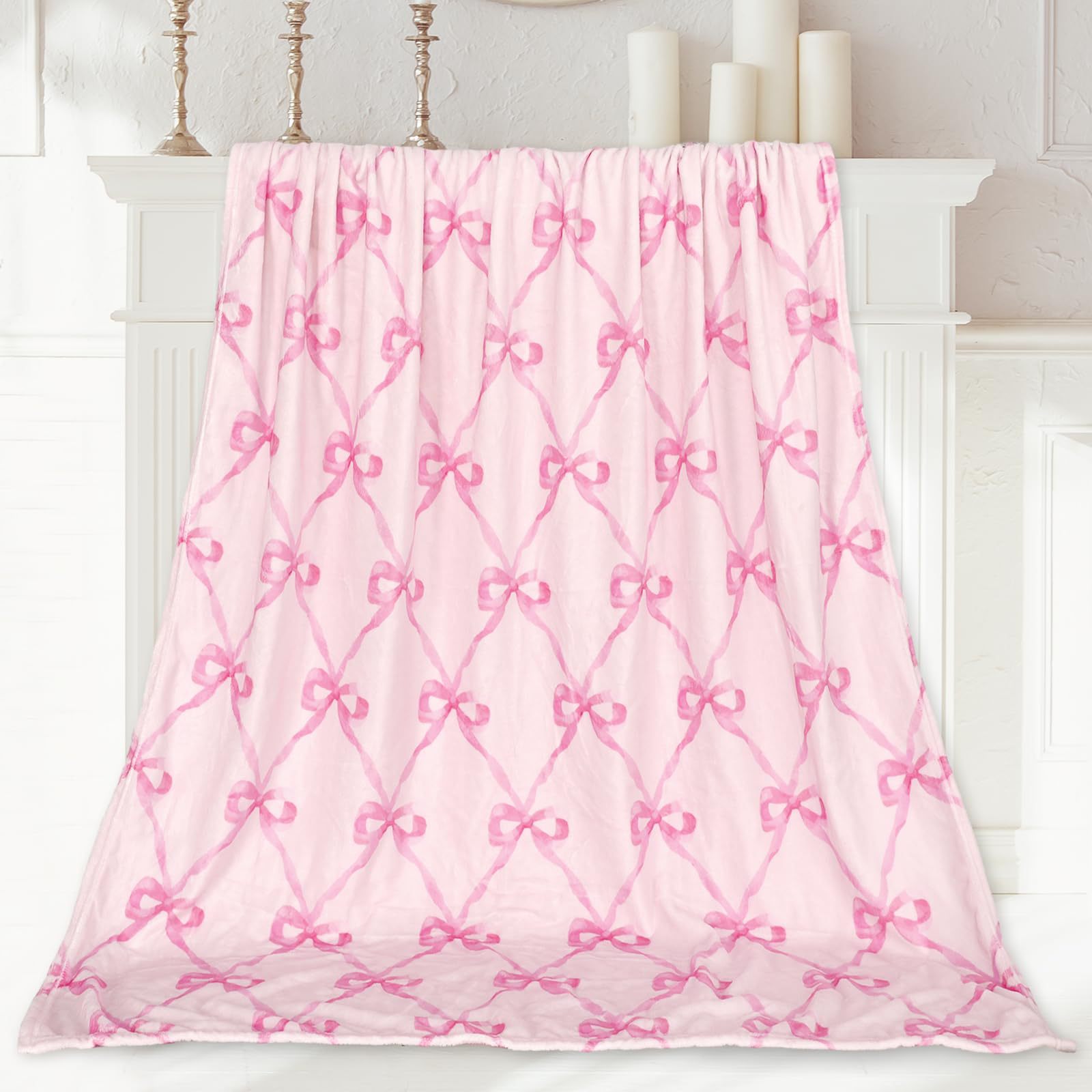 Picture of Foreign trade cross-border pink bow flannel blanket soft and comfortable digital printing blanket sofa blanket wholesale