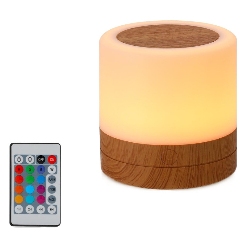 New Touch Desktop Remote Control Led Colorful Creative Wood Grain Rechargeable Night Light Pat Atmosphere Light Amazon Hot Model