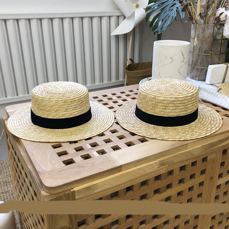 Picture of Summer hand-woven straw hat with large brim 5cm Korean style all-match sunscreen hat breathable flat top hat ins beach sun hat