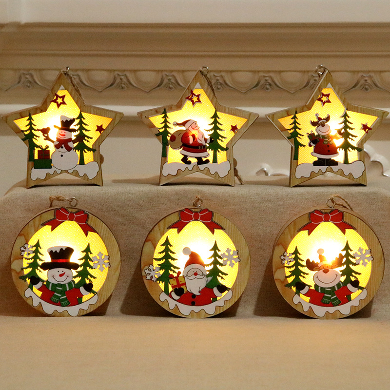 Picture of Christmas decorations wooden luminous pendant Christmas tree decoration pendant Christmas gift wooden pendant