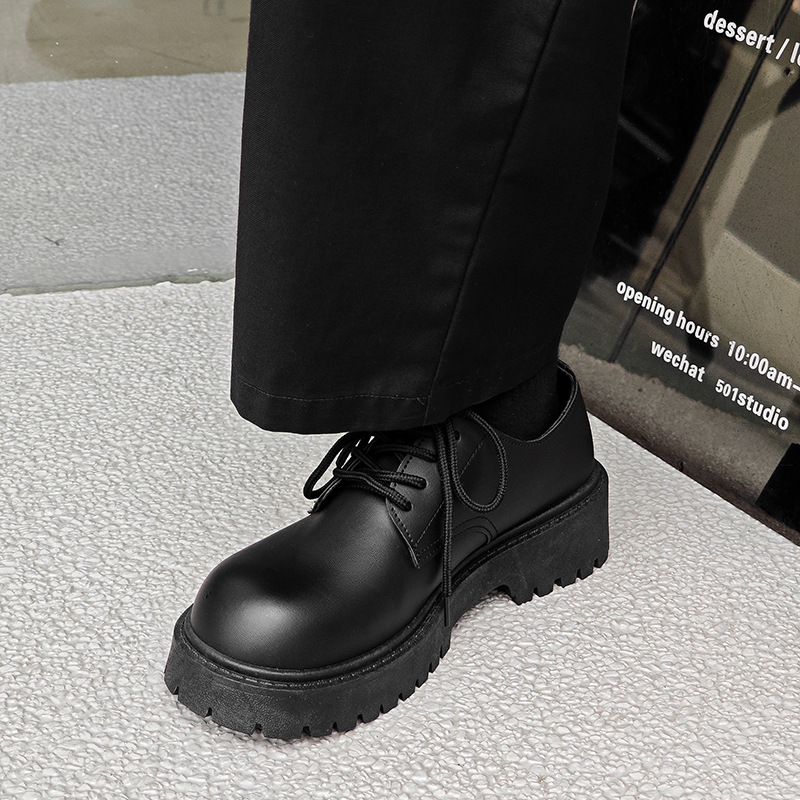 Picture of Big-Toe Leather Shoes for Men, Spring Casual Retro Thick-Soled Heightening Derby Shoes, Formal British Style Black Wide-Footed Trbottomy Shoes