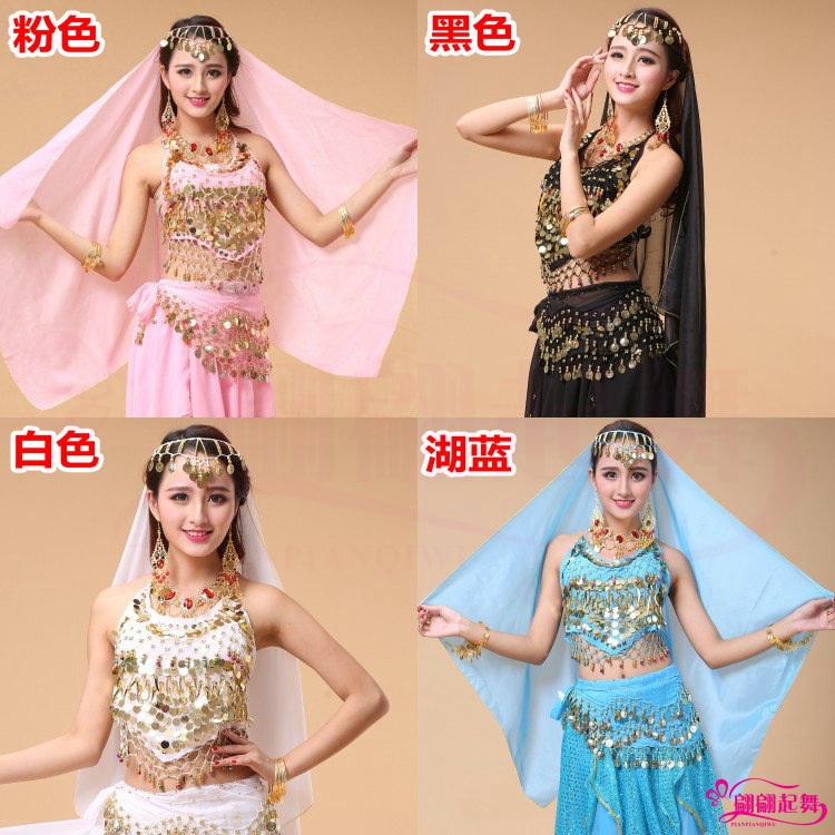 Picture of Indian Dance Performance Clothing Accessories Headwear New Belly Dance Hanging Coin Chiffon Practice Gauze Scarf Headscarf Veil