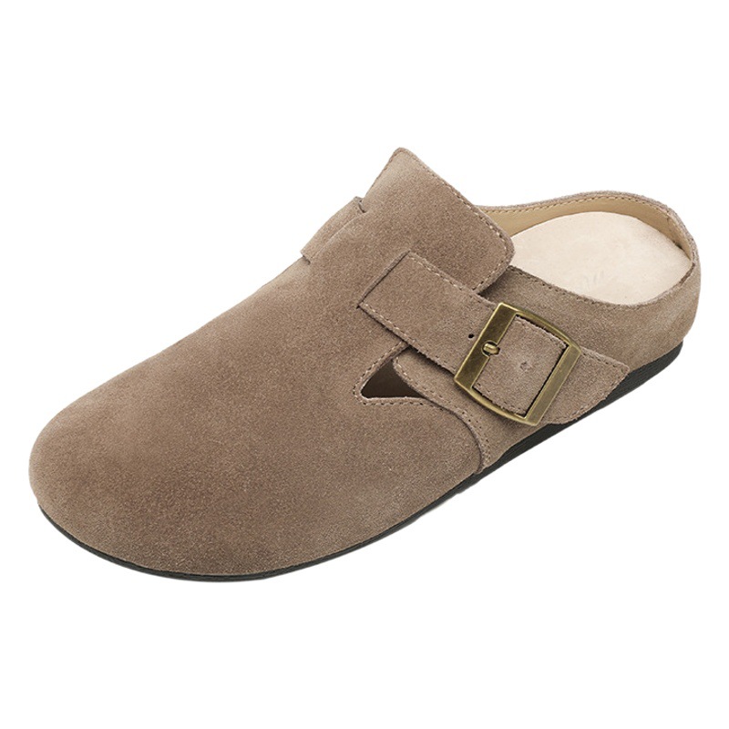 Birkenstock Shoes Autumn and Winter Thick-Soled Half-Drag One-Leg Inner Heightening Sandals Women's Outer Wear Baotou Slippers Small Size 3233
