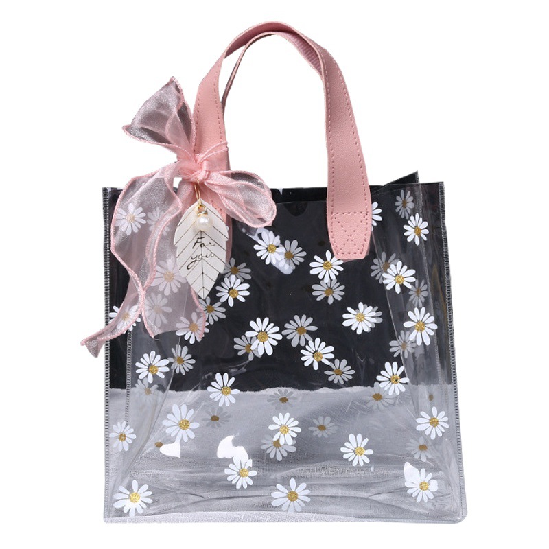 Spot small Daisy pvc tote bag hand gift bag transparent wedding gift bag shopping packaging bag wholesale