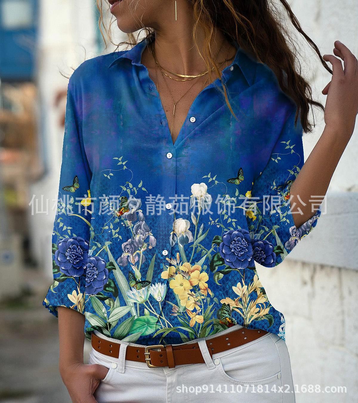 Picture of 2022 New Foreign Trade Women's AliExpress Spring Long Sleeve Shirt Fashion plus size Printed Top