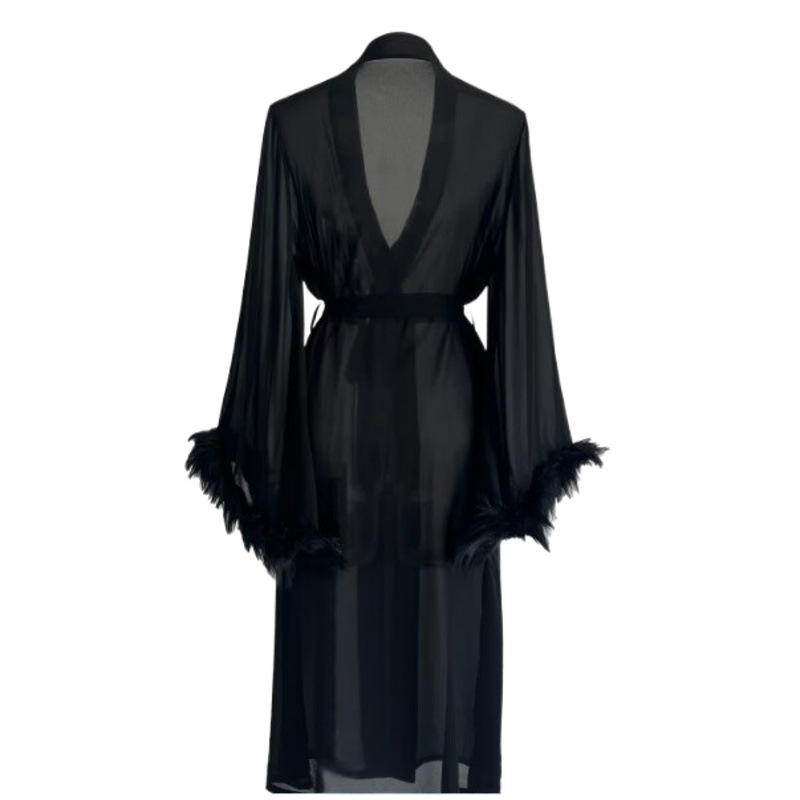 2023 European and American Summer New Style Imitation Silk Feather Long-Sleeved Pajamas, Comfortable Straps, Women's Home Clothes