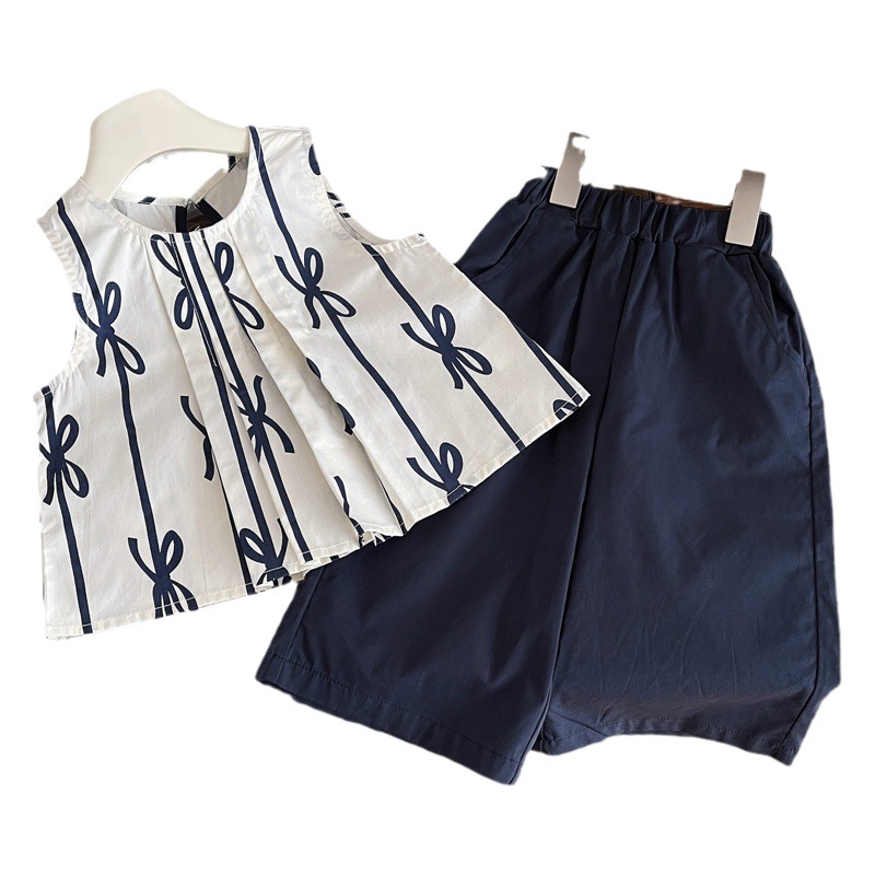 Girls Suit 2025 Summer New Baby Vest Sleeveless Babydoll Shirt Korean Style Cropped Pants Two-Piece Trendy Set