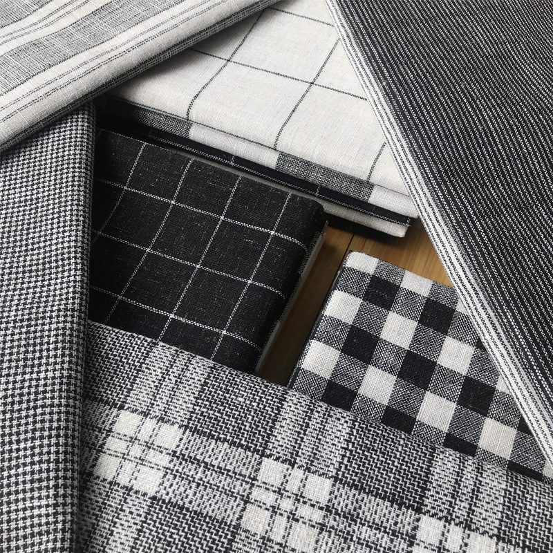 Picture of 9 Coated F225 Linen Polyester-Hemp Interwoven Polyester Black and White Plaid Stripe Fabric Shoe Cloth
