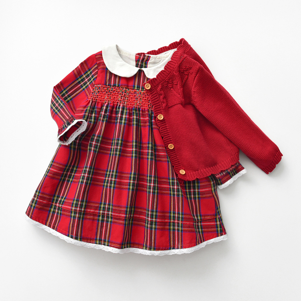 Baby dress autumn and winter British style skirt set 0-3 years old little fragrance female treasure one-year-old girl baby dress