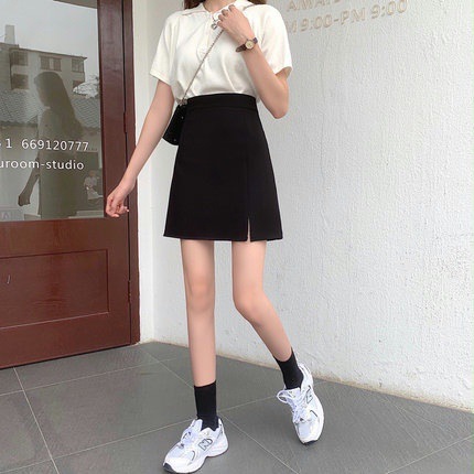 2023 plus size Skirt Women's Summer High Waist A- Line Skirt Slimming Hip Skirt Split Black Suit Skirt