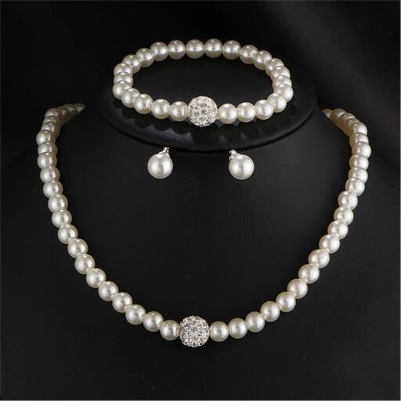 Picture of Cross-border jewelry new bridal sweater chain necklace set diamond artificial pearl necklace earring bracelet set