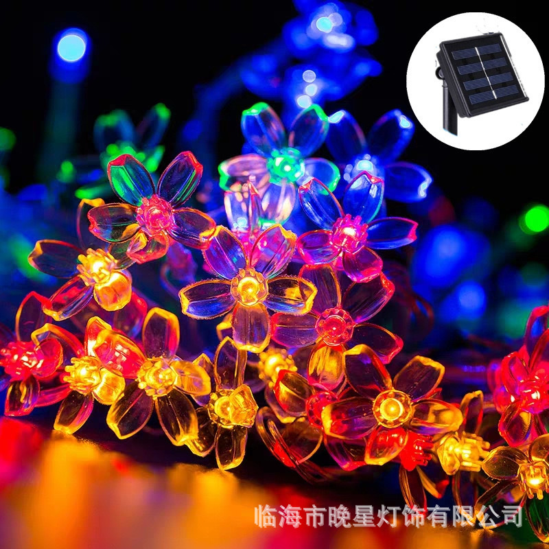 Cross-Border Led Solar Cherry Blossom Light String Outdoor Waterproof Camping Style Decoration Remote Control Peach Blossom Shape Colored Light String Wholesale