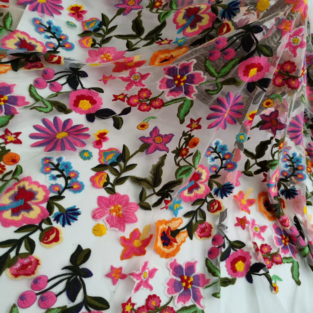 Wenhui Flower Mesh Embroidered Manfu Multicolor Embroidered Fabric Lace High-set Dress Cloth Su Embroidery