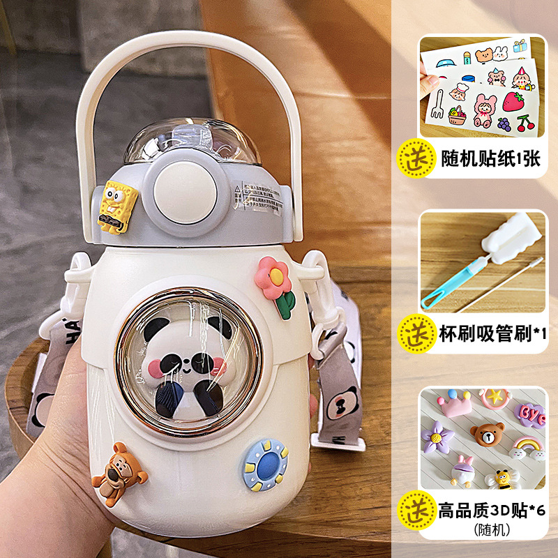 Picture of Large capacity cartoon children's thermos cup 316 stainless steel belly straw cup high color value portable student cup