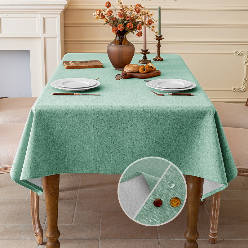 Picture of Imitation Cotton and Linen Fabric Tablecloth Waterproof Wash-Free Light Luxury High-Level Rectangular Coffee Table Cloth Non-Slip Desk Tablecloth Dustproof