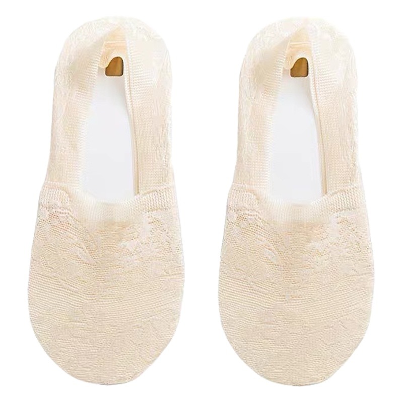 Summer thin deep mouth ankle socks jacquard lace invisible ankle socks women's silicone non-slip cotton bottom sweat-absorbing low mouth socks