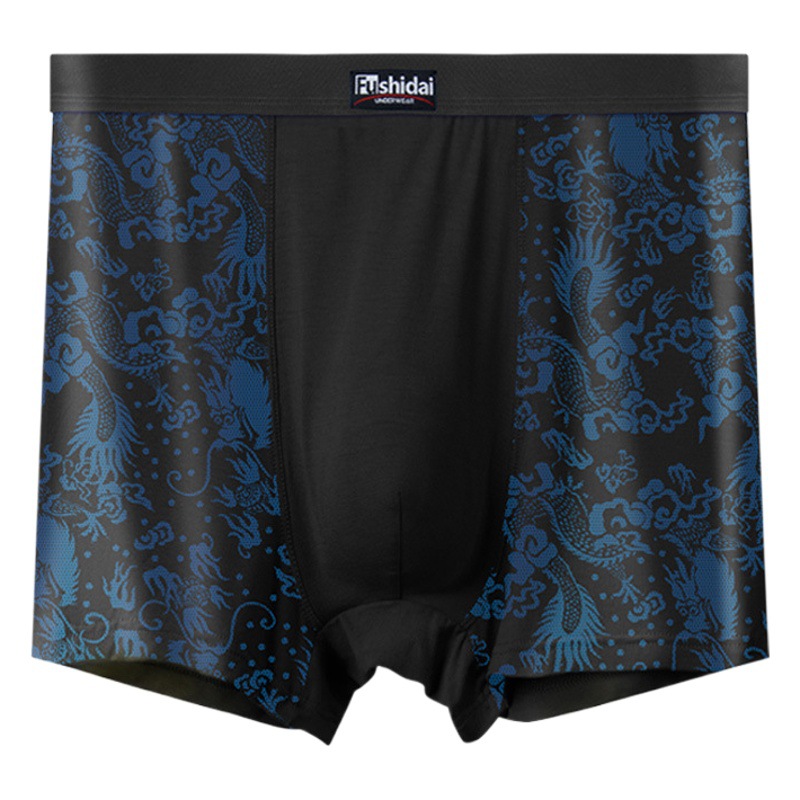 High Waist Large Size Men's Boxer Briefs Fat Man Modal Wide Belt Dragon Pattern 150kg Fat Print Four Corners