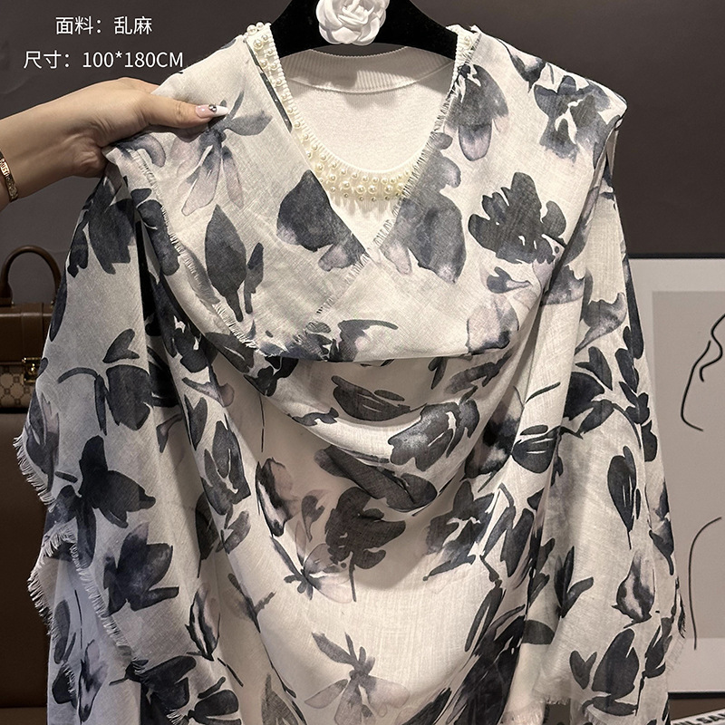 Picture of Small Large Scarf Autumn and Winter Women's Cotton and Linen Scarf Summer Lunch Break Air-conditioning Room Shawl Dual-use Travel Scarf Fashion