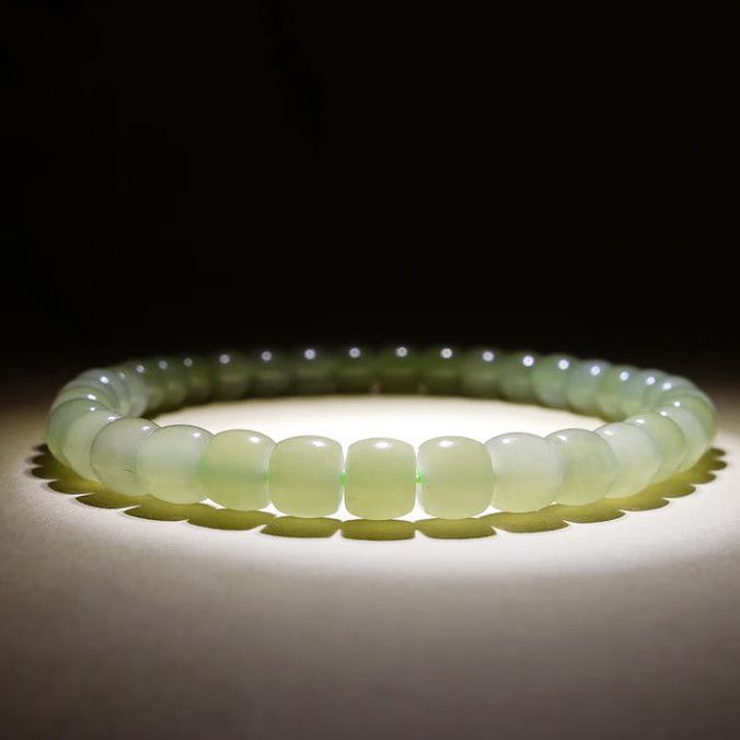 Picture of Natural Authenticity Hetian Jade Laokeng Qingshui Scattered Bead Bracelet Old Style Girlfriend Beads Summer Su Bracelet Jade Stone