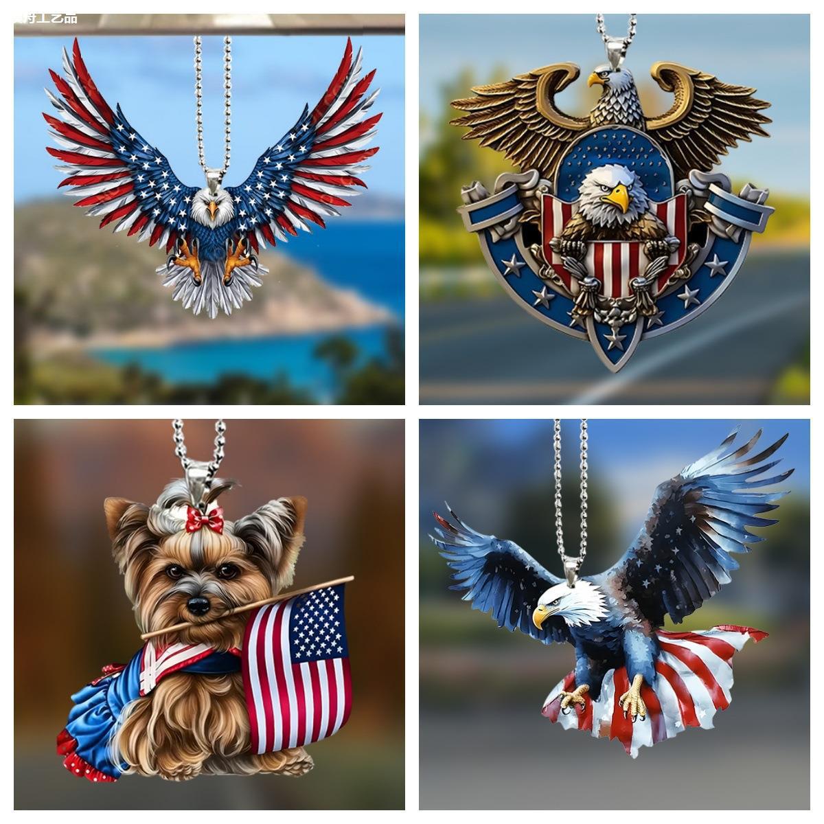 Amazon Independence Day Flag Eagle Car Interior Acrylic Pendant Bag Keychain Decoration Accessories