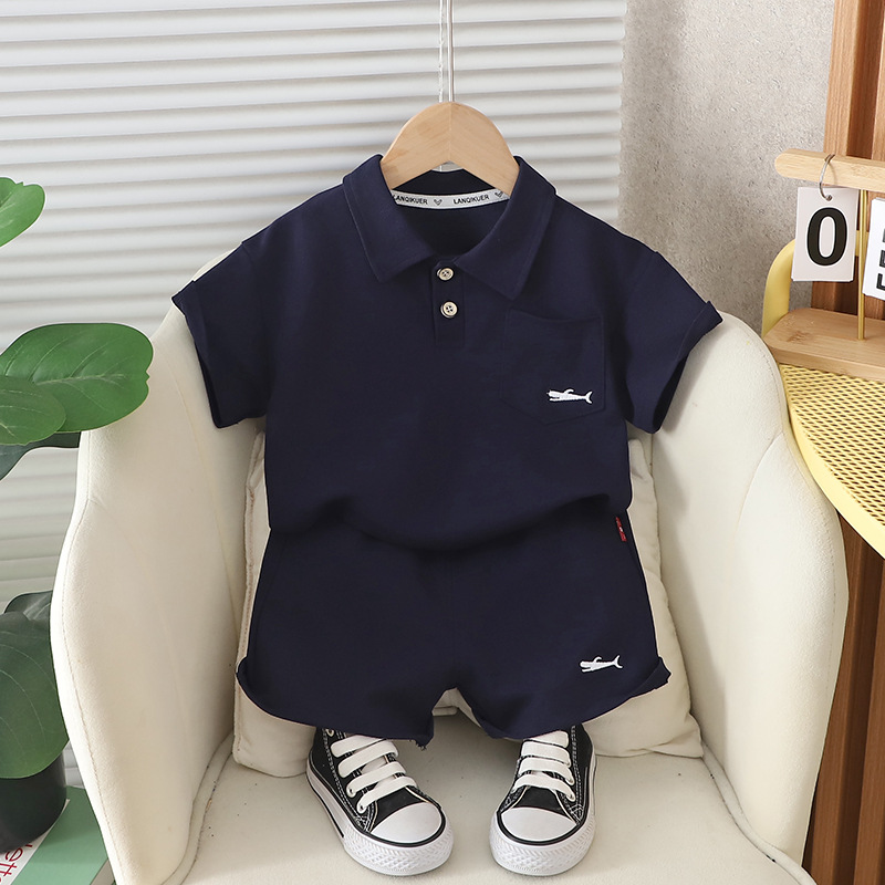Picture of Boys Summer Short-sleeved Suit New Children Korean Handsome Boys Summer Embroidered Whale Lasel Short-sleeved Suit