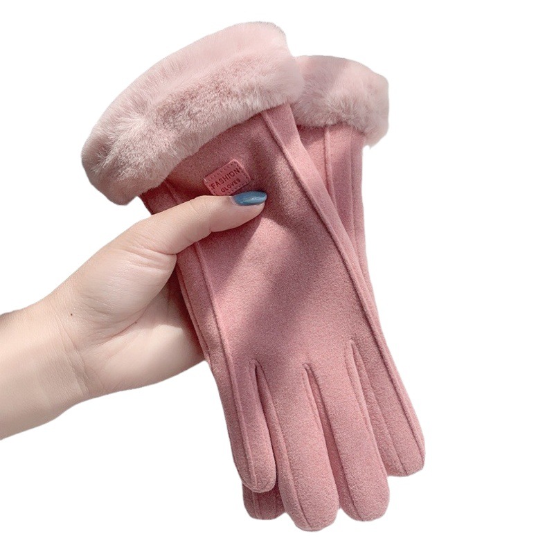 Warm gloves women's winter plus velvet padded suede autumn and winter cold-proof touch screen new cycling ski riding gloves