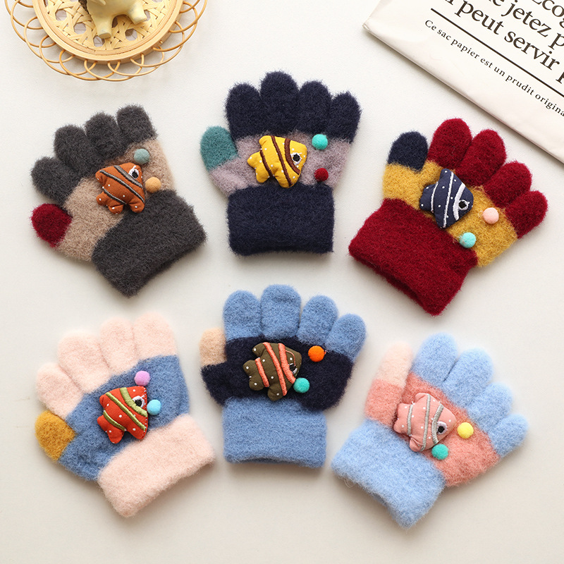 Picture of Children's Gloves Five Fingers Baby Autumn and Winter Cute Trendy Boys and Girls Students Thickened 1-3 Years Old 2 Warm Kids