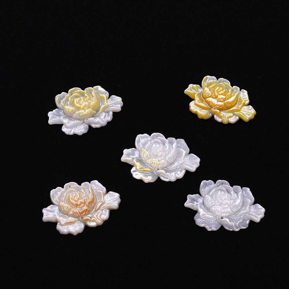 Picture of Natural seawater shell lotus shape beads 23x 33mm white butterfly shell yellow shell stereo double hole pendant DIY jewelry