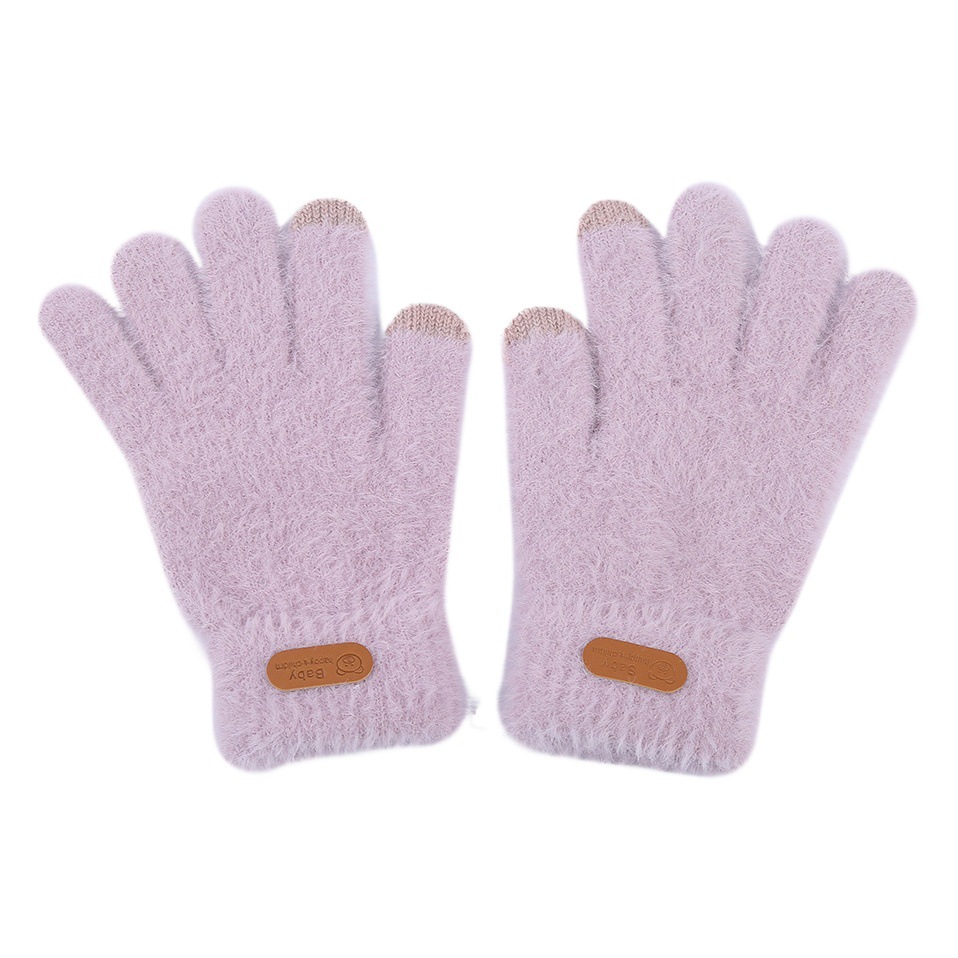 Plush Cross-Border Foreign Trade Touch Screen Gloves Warm Plus Velvet Knitted Gloves Outdoor Cycling Mink Velvet Gloves Wholesale