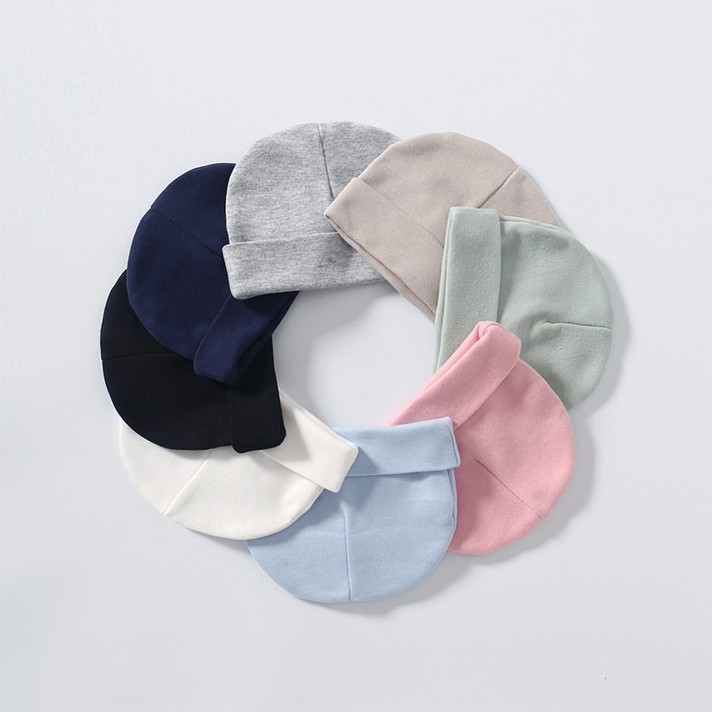 Baby Hat Autumn and Winter New Pure Color Cotton Double-Layer Dome Hat Warm Baby Pullover Hat Newborn Fetal Hat