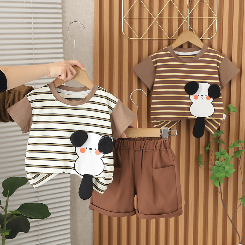Children's Round Neck Color-matching Cartoon Summer suit 2025 New Boys' Thin Western Style Outer Wear Summer Clothes Children's Clothing