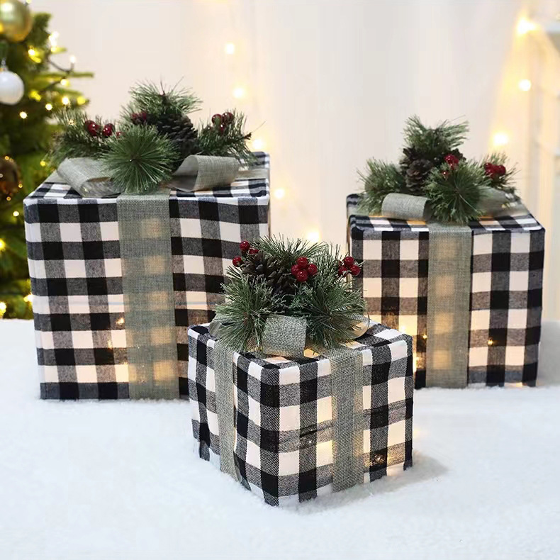 Wrought Iron Luminous Christmas Gift Box Gift Bag Gift Box Christmas Tree Scene Arrangement Christmas Decorations Ornaments
