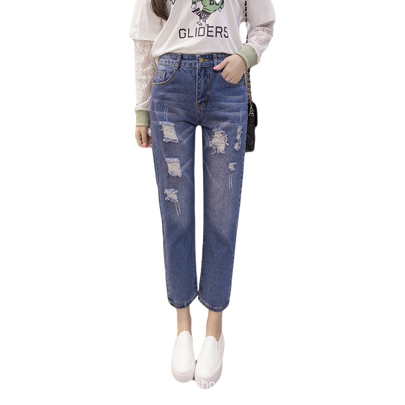 Cropped Ripped Jeans Women's Summer Thin Wide Leg Pants Loose High Waist Beggar Little Harlan Carrot Pants