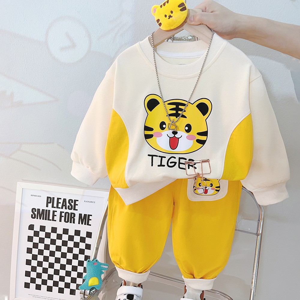 Picture of Children's suit 2024 spring new children's sweater two-piece cartoon lapel boys autumn suit girls suit