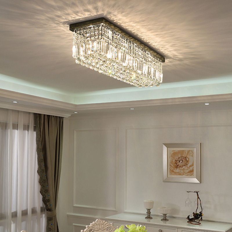 Picture of Cross-Border Crystal Restaurant Chandelier Chandelier Chandelier Rectangular Bar Table Home Zhongshan Lighting Factory Original Light Luxury