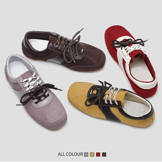 Genuine Leather Red German Training Shoes Women's 2025 Spring New Flat Soft Bottom Slimming Square Head Running Casual Forrest Gump Shoes