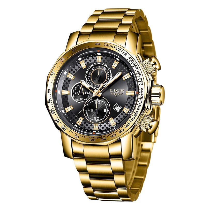 Simple Middle-Aged and Elderly Men's Watch Men's Multi-Functional Three-Eye Six-Pin Calendar Waterproof Quartz Watch Cross-Border Wholesale