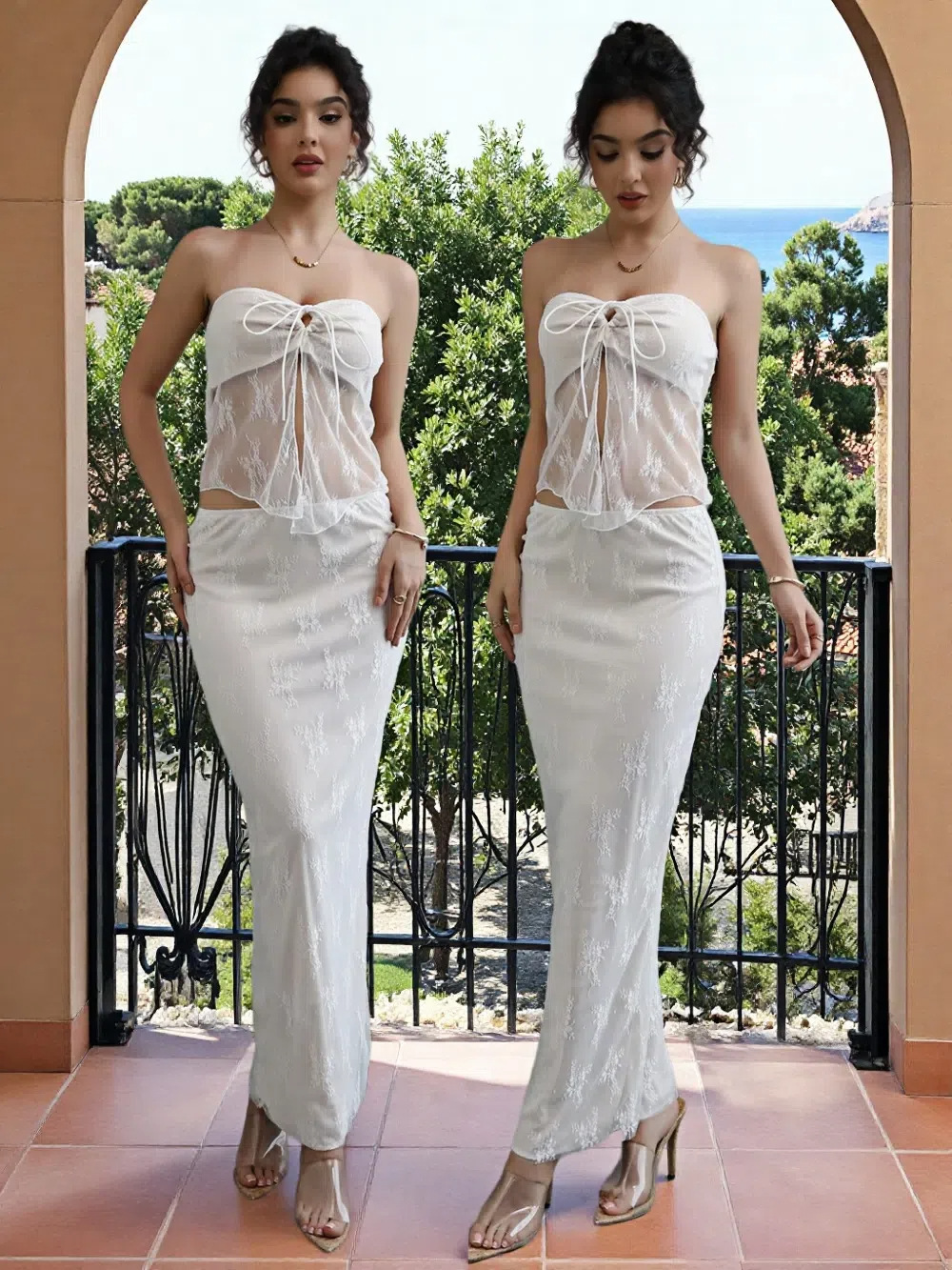 Thai Niche High-End Lace Tube Top Skirt Two-Piece Vacation Style Sexy Sexy Slimming Look Skirt Suit