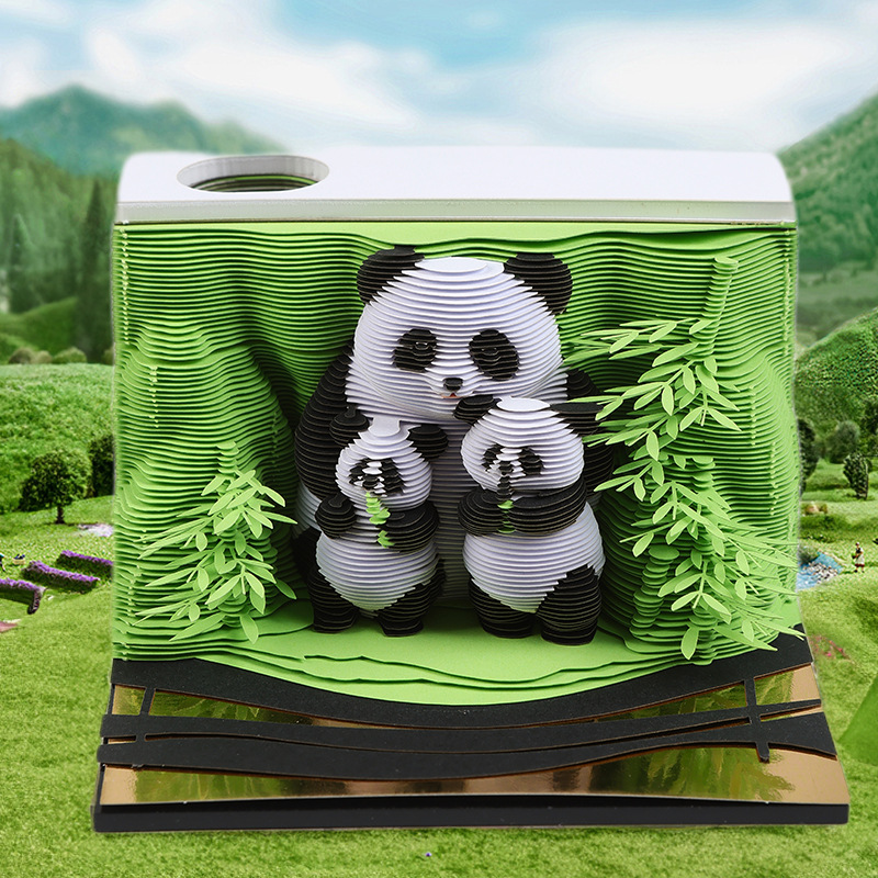 3D Stereo Notes Panda Paper Carving Post-it Notes Hand Tear Sunday Birthday Gift Creative Decoration Weekly Calendar