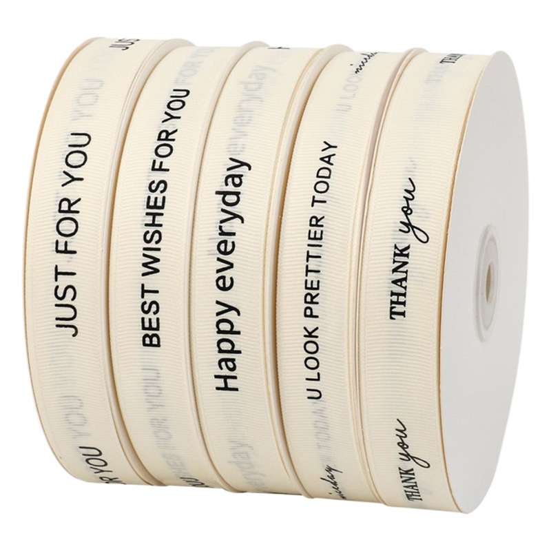 Manufacturer Produces 15mm Printed Logo Ribbed Ribbon Birthday Gift Ribbon Threaded Webbing Bow Clothing Accessories