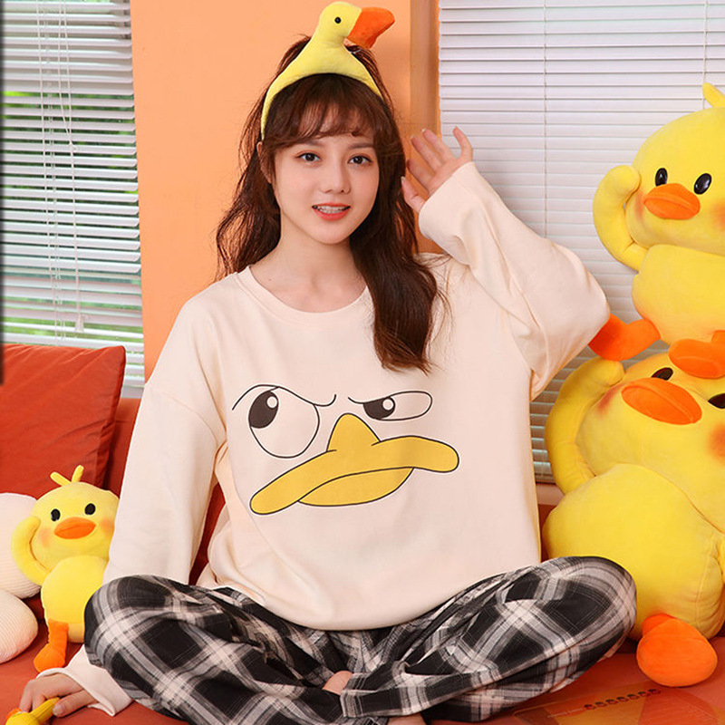 Autumn and Winter New Arrival Pajamas Women's Pure Cotton Cartoon Cute Style Long Sleeve Trousers Spring and Autumn Outfit Home Clothes suit