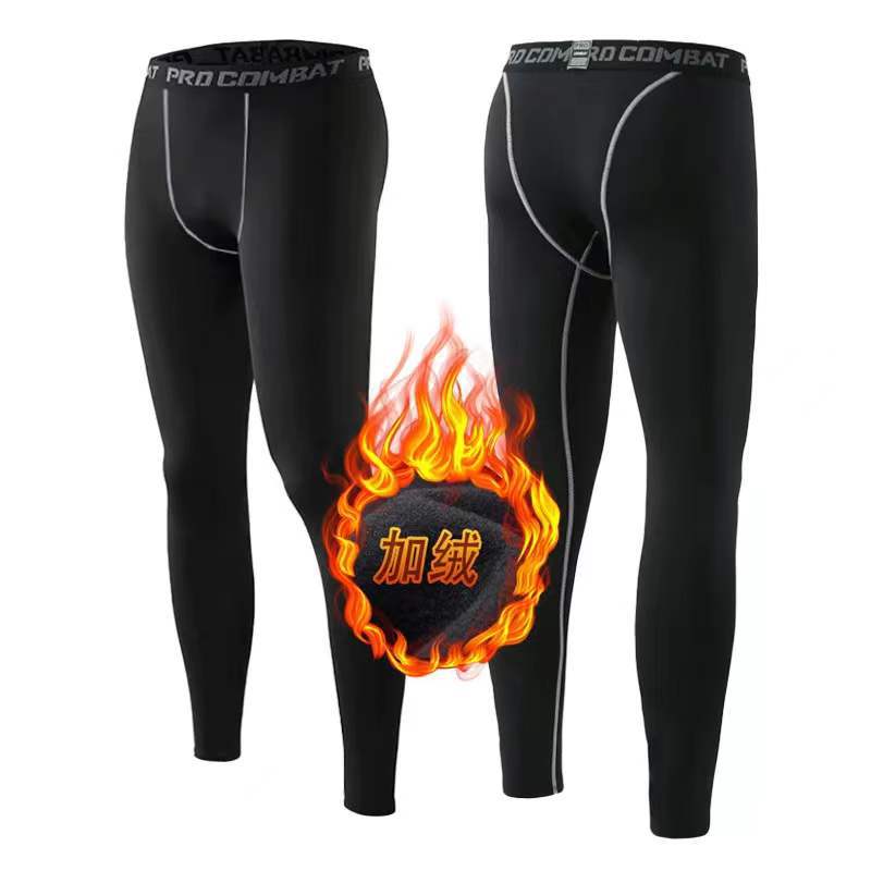 Autumn and winter velvet sports tights men's warm basketball running training leggings high stretch quick-drying fitness pants