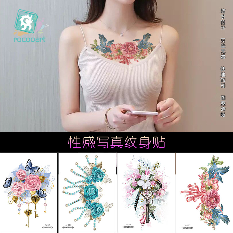 Cross-border New Waterproof Chest Tattoo Sticker Original Big Figure Sexy Flower Arm Tattoo Sticker Disposable Tattoo Sticker
