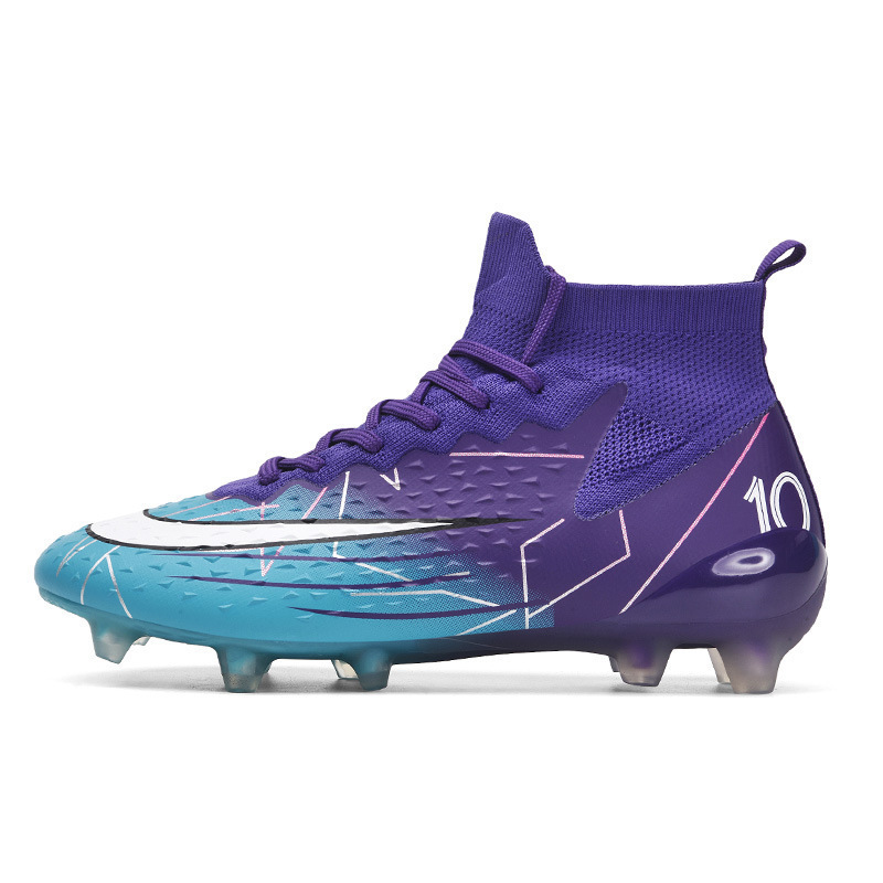 Cross-Border High-Top Football Shoes Tf Broken Nails Artificial Turf Ag Nails Leather Foot Training Shoes for Men, Women, Kidsren, Teenagers and Students