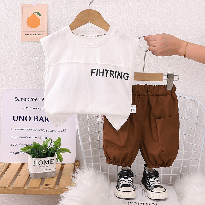 Picture of Summer foreign-style baby two-piece boy's new summer handsome thin stitching letter vest suit tide direct sales