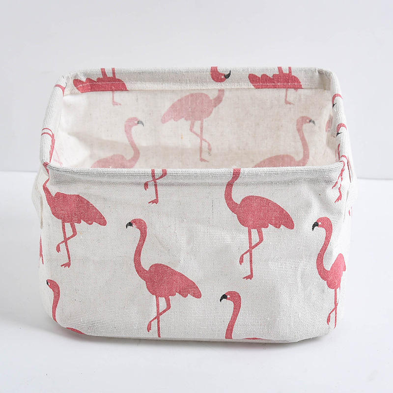 Picture of Fabric with Satchel Printed Cotton and Linen Storage Basket Desktop Miscellaneous Storage Box Cabinet Small Clothing Fabric Storage Basket