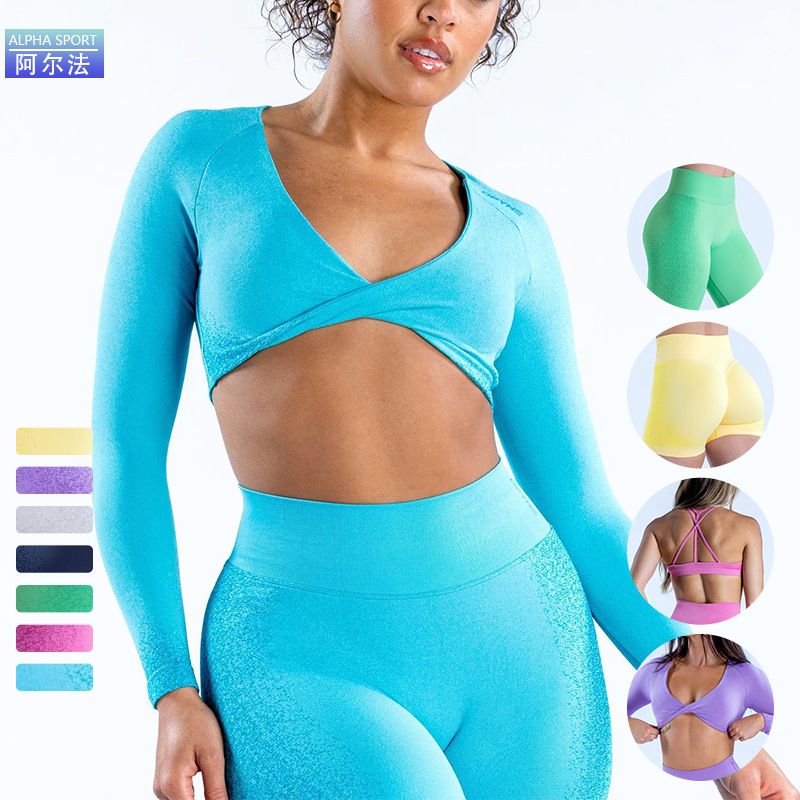Amazon's Popular Df Yoga Wear Sports Suit for Women, Summer Seamless Running Fitness Comfortable Three-Section Waist Yoga Pants