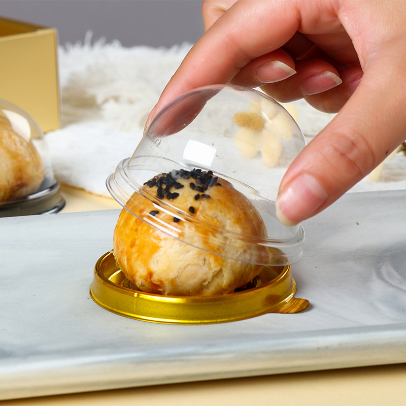 Wholesale egg yolk crisp bottom support single transparent round moon cake packaging box manufacturer Xue Mei Niang blister packaging support box