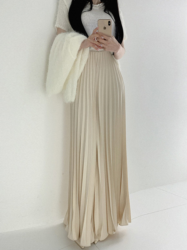 Cross-Border Multi-Color Long Spring and Summer New Fashion Pleated Skirt High-Waisted Slim A-Line Long Skirt
